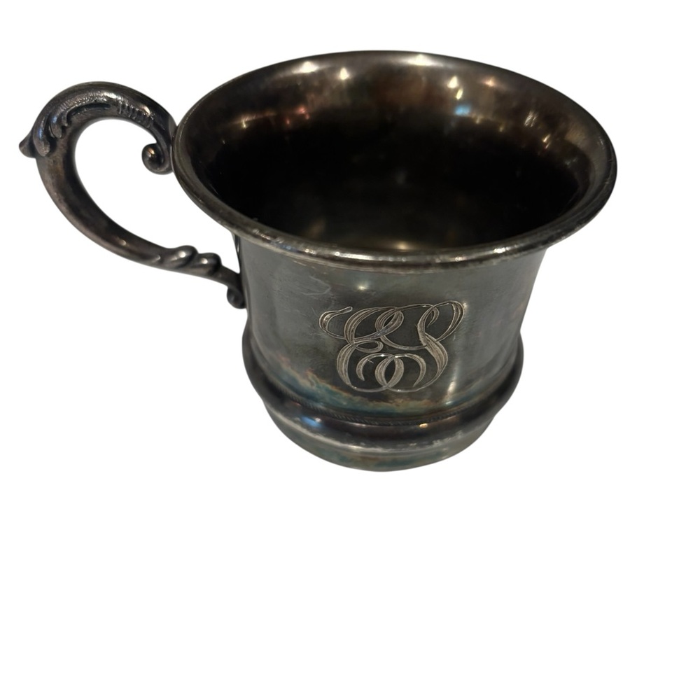 Vintage rare quadruple plated Monogrammed Silver-Tone Baby Cup